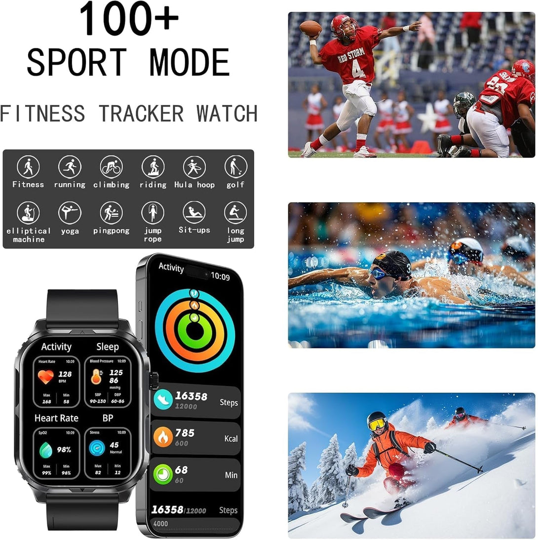 Smart Watch for Men Women with 2.1" HD Screen Military Watches, Call & Text for Android Ios, Heart Rate & Activity Tracker, IP68 Waterproof, 100 Sport Modes