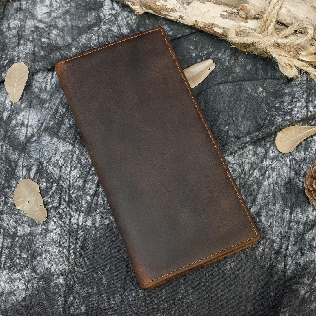 Genuine Leather Long Wallet for Men, Large Capacity Purse Clutch Bag Handbag Checkbook Cash Credit Cards Phone Holder