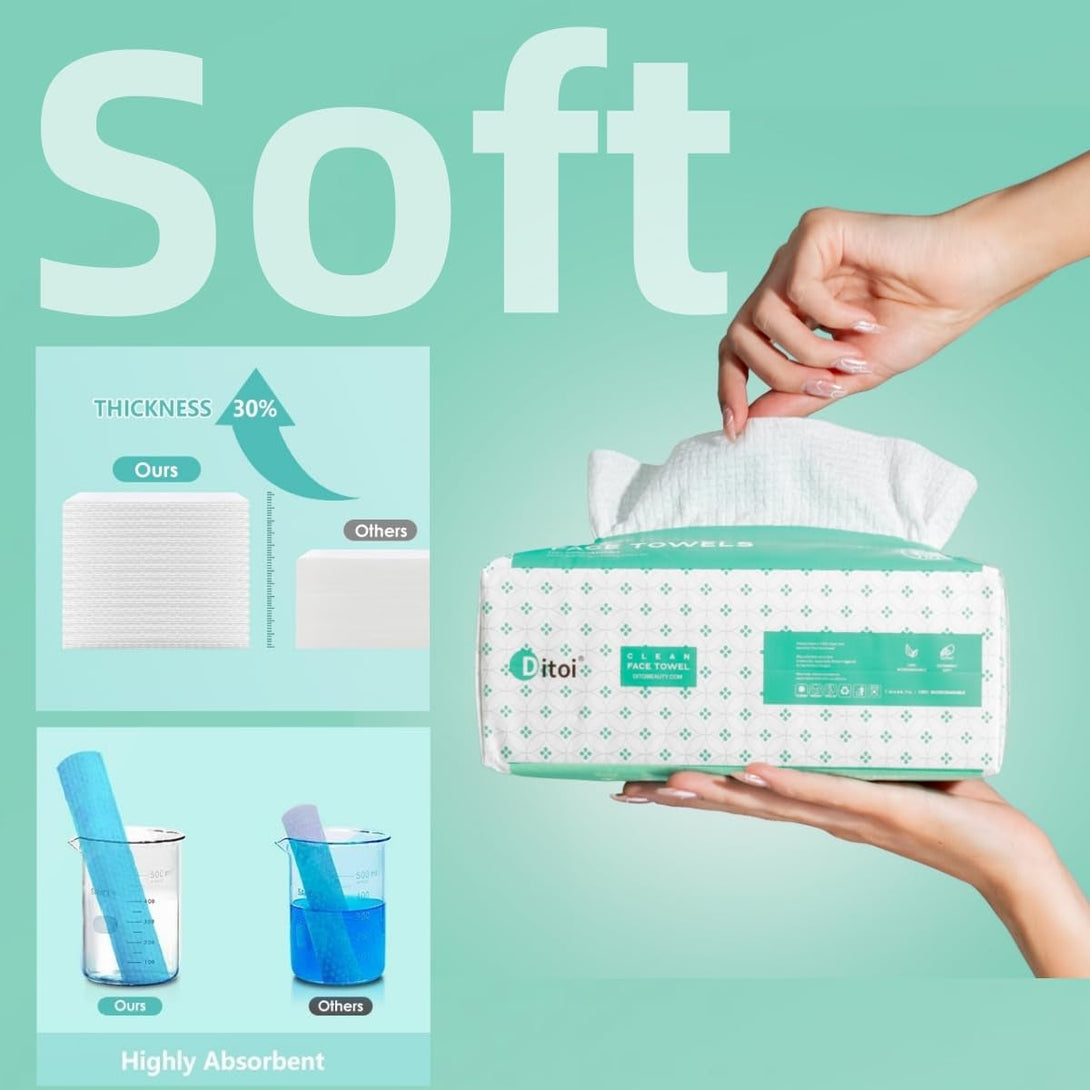 Disposable Face Towels,Ultra Soft &Thick Face Dry Wipes for Makeup Removal & Skincare,Vscose Fiber Facial Coths for Women Daily Cleansing,60 Count