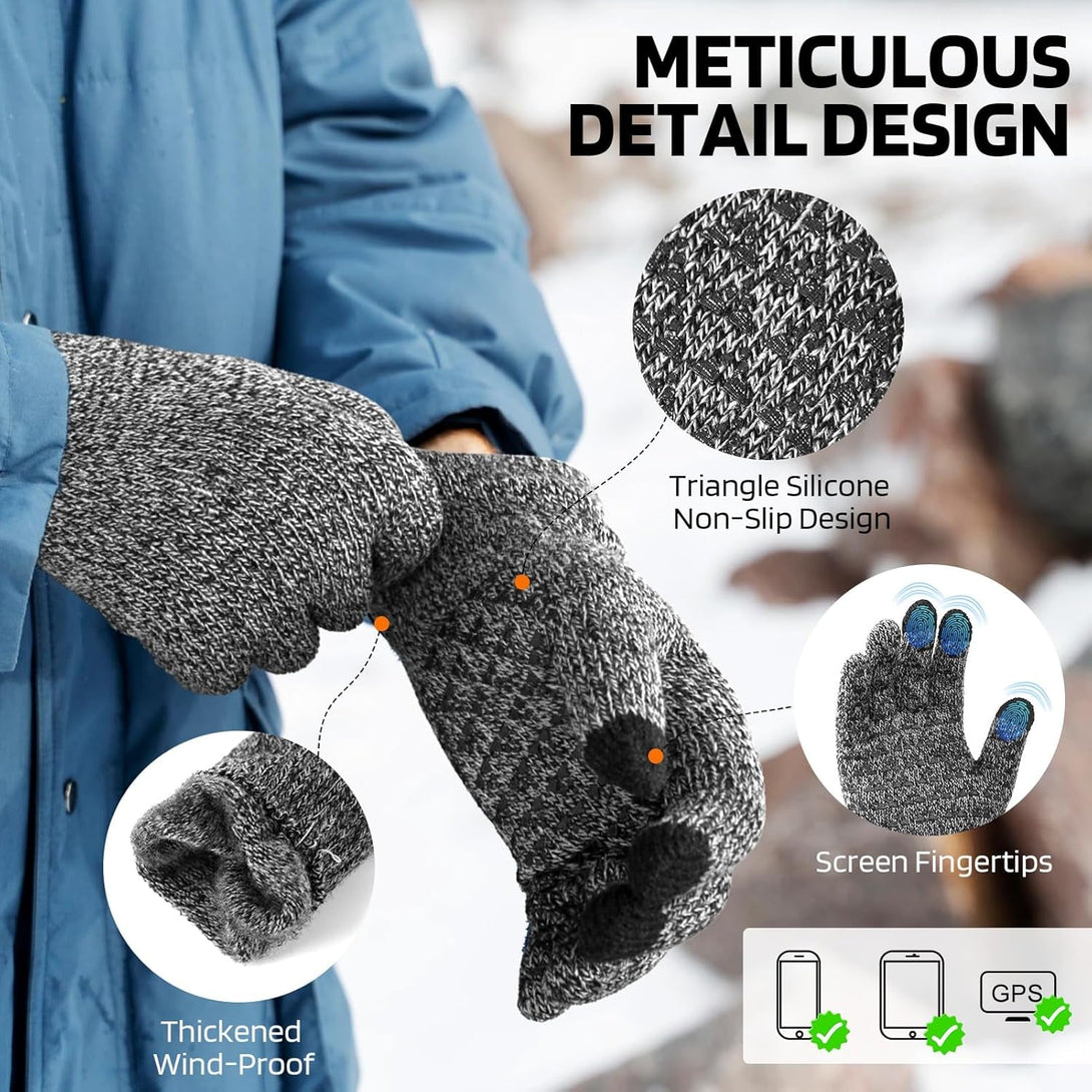 Winter Gloves, Gloves for Cold Weather, Touch Screen Anti-Slip Fleece Lined Soft Knit Gloves for Men Women
