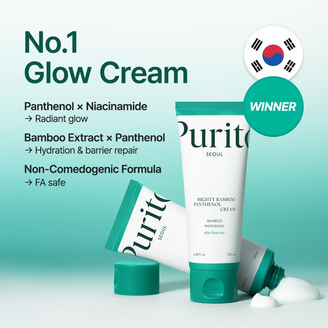 PURITO Mighty Bamboo Panthenol Cream, Glow Cream, Skin Barrier Repair, for All Skin Types, Daily Face Moisturizer, Glass Skin, Vegan, Korean Skin Care 3.38Fl.Oz / 100Ml