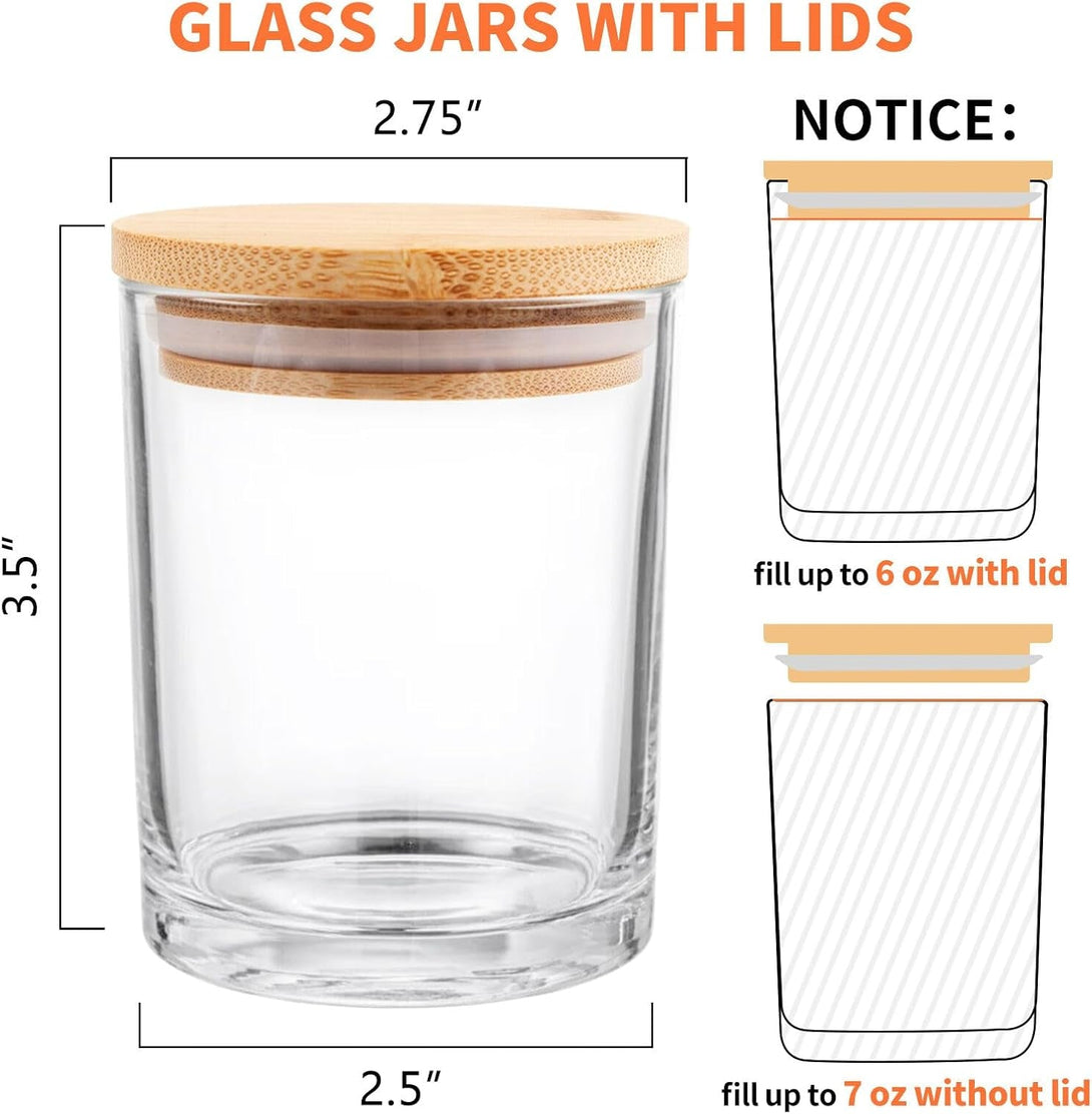 15 Pack Clear Empty Candle Jars with Bamboo Lids and Sticky Labels, Bulk Jars for Making Candles Containers - Dishwasher Safe,Glass, 7Oz