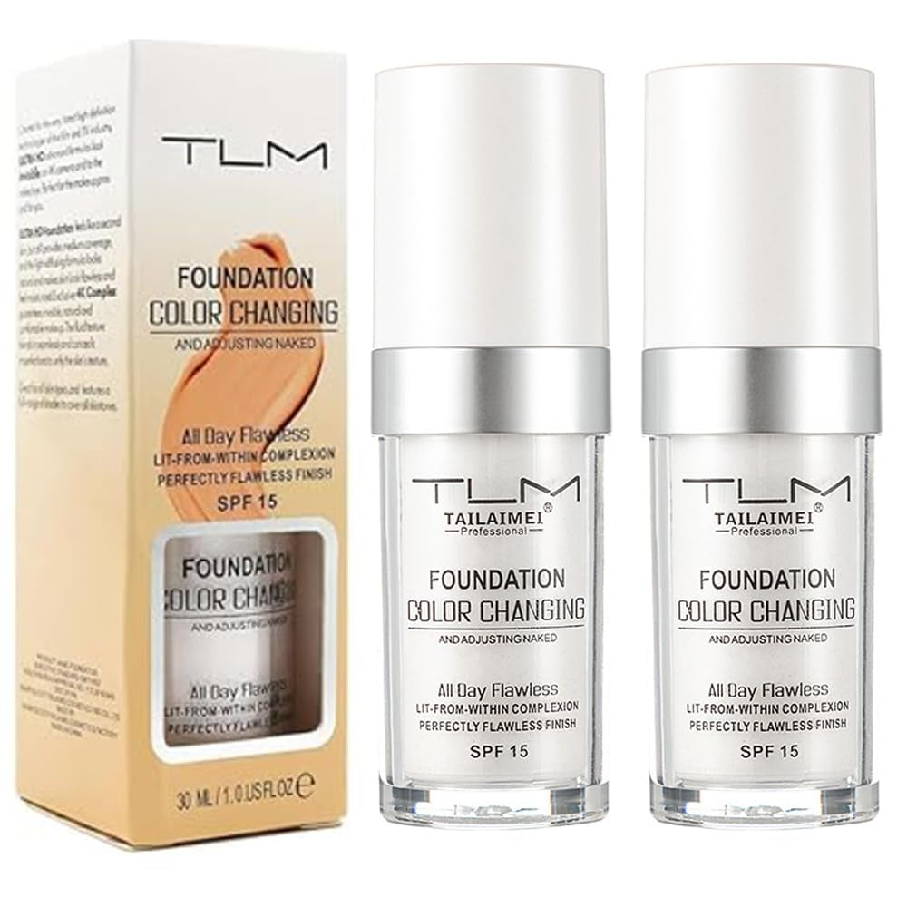 5PCS TLM Colour Changing Foundation Makeup Set Matte Liquid Full Coverage Oil Control Breathable Invisible Cover Concealer Foundation with Face Primer, Foundation Brush, Makeup Sponge