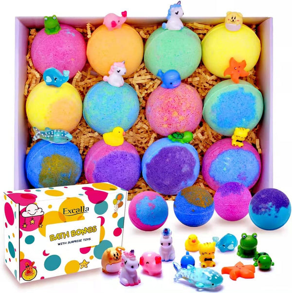 Bath Bombs for Kids with Toys inside Surprise - 12Pack Bubble Bath Fizzies Vegan Essential Oil Spa Bathbombs Fizz Bath Balls Kit for Girls Boys Women Skin Moisturize, Handmade Girl Gift Set, Kid Safe