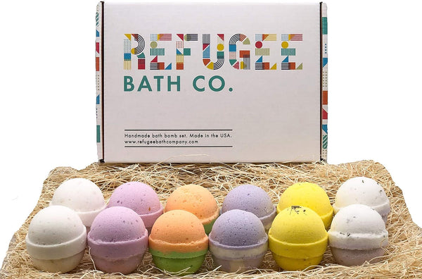 Variety Pack Bath Bombs 2.5 Oz. Each Cocoa Butter and Plant-Based Ingredients Support Refugee Employment in USA (Variety 12 Pack)