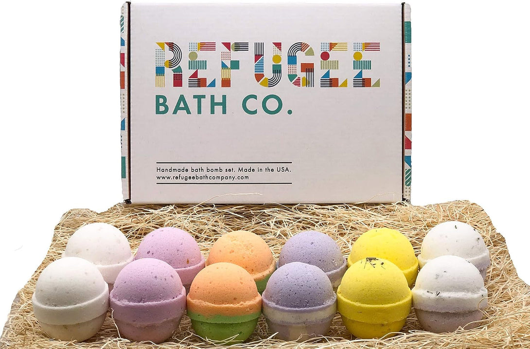 Variety Pack Bath Bombs 2.5 Oz. Each Cocoa Butter and Plant-Based Ingredients Support Refugee Employment in USA (Variety 12 Pack)