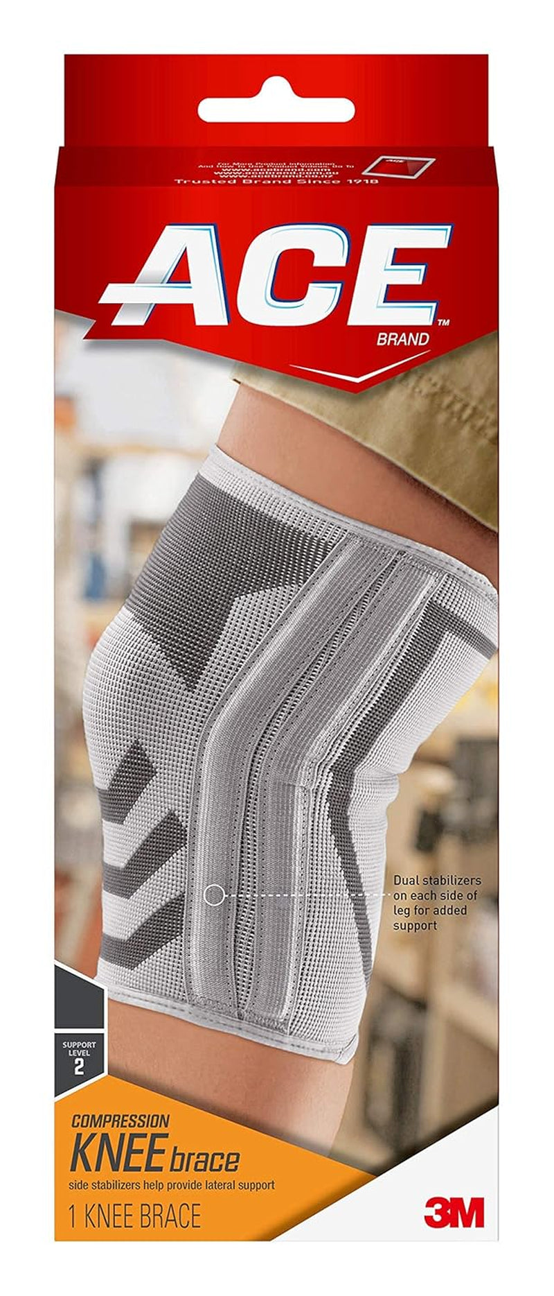 ACE Compression Knee Brace W/Side Stabilizers, Support Injured Knee with Mild Compression. Breathable Properties Let Sweat Escape, Small, White/Gray