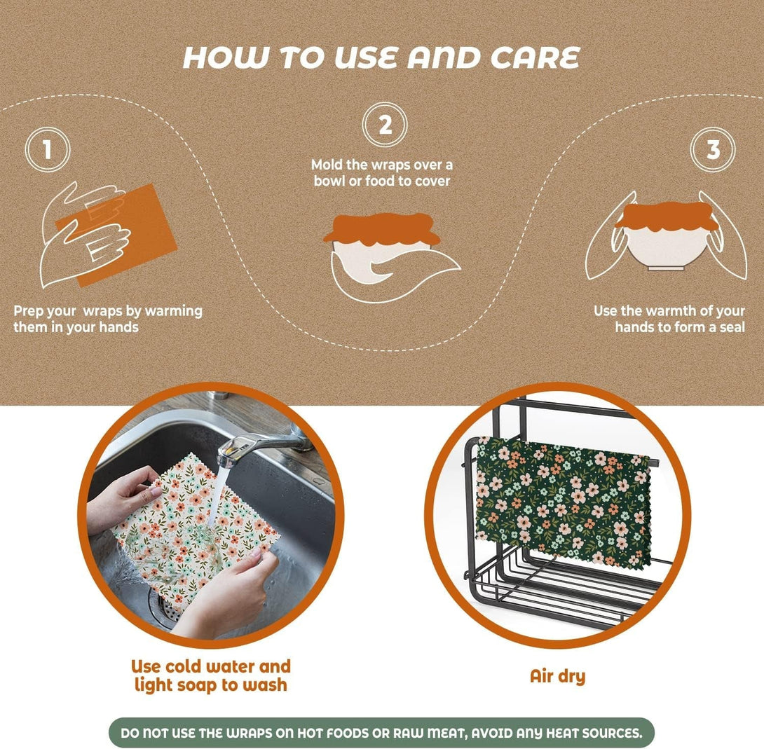 Akeeko Reusable Beeswax Food Wraps - Assorted 12 Pack, Reusable, Plastic-Free Food Storage, Sustainable Gifts, 3 Sizes (6S,4M,2L)