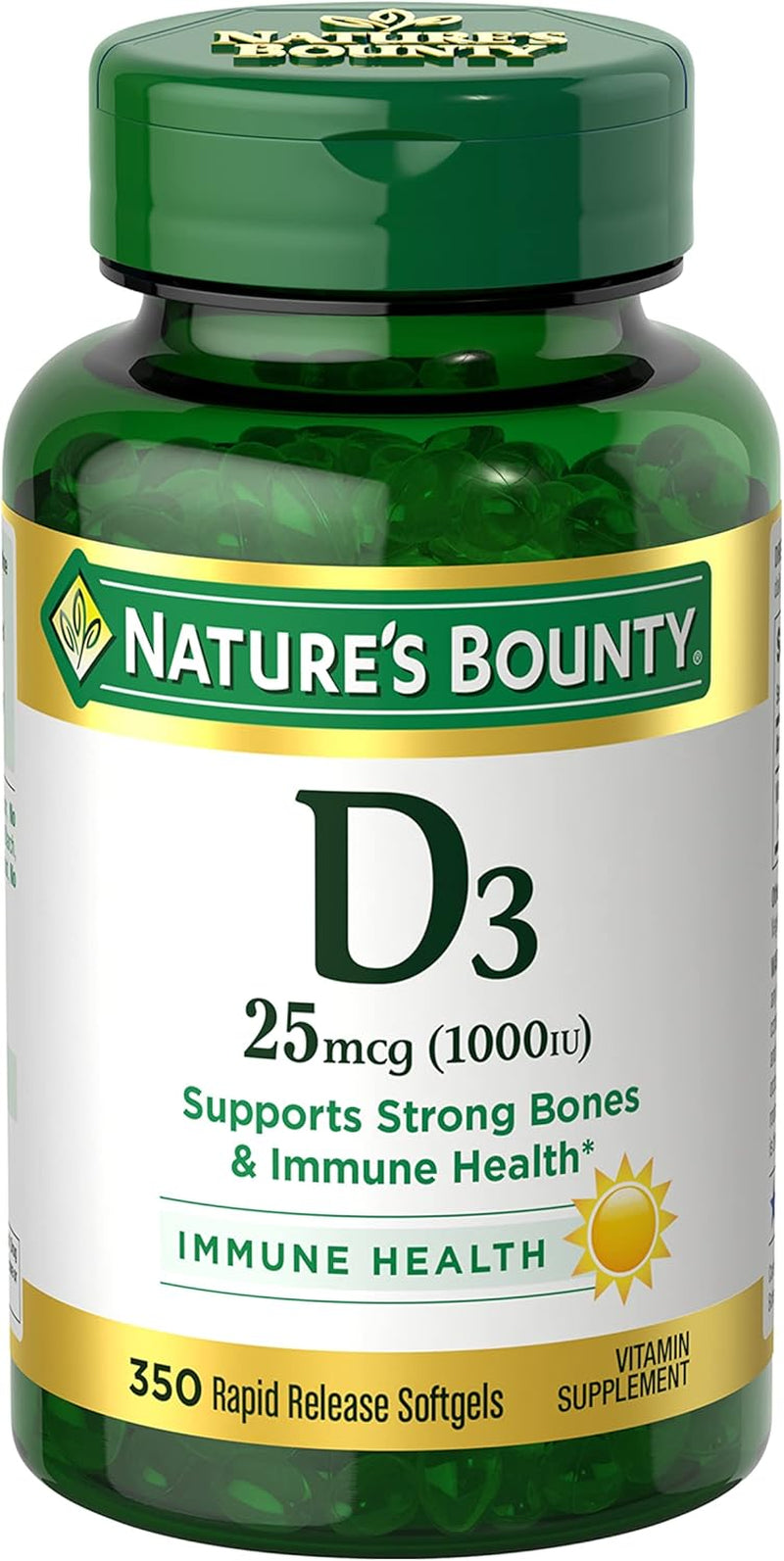 Nature'S Bounty Vitamin D3 1000 IU Softgels, Immune Support, Promotes Healthy Bones, 350 Ct