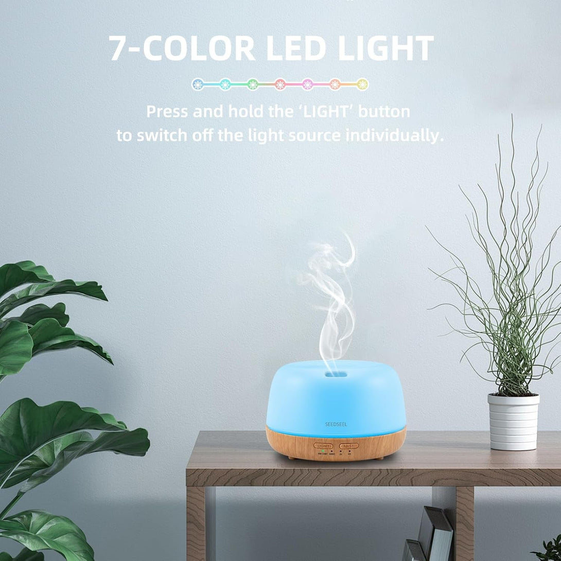 300ML Essential Oil Diffuser with 7-Color LED Lights and Remote Control, Modern Minimalist Design, High-Efficiency Ultrasonic Mist Aromatherapy Diffuser for Home