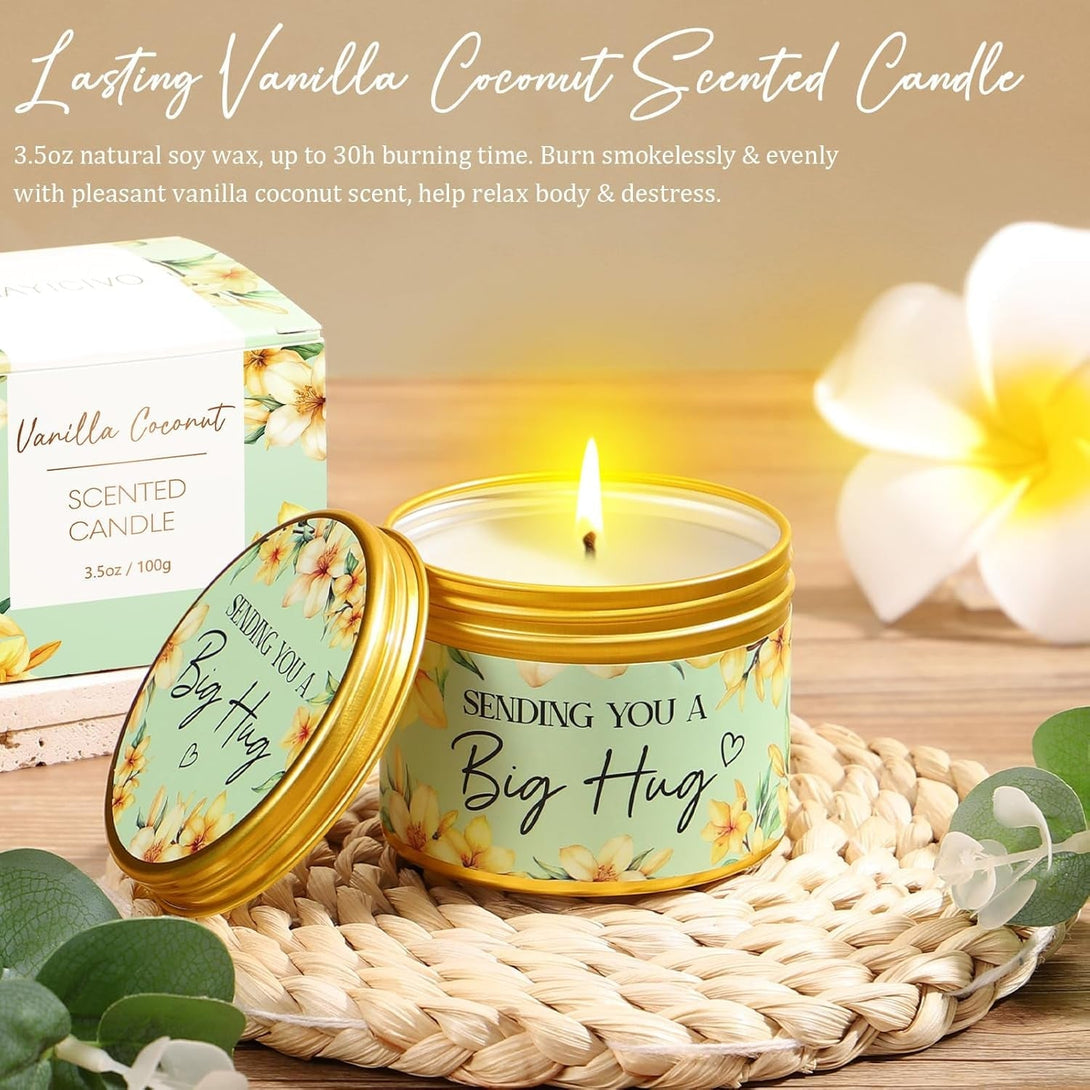 Birthday Gifts for Women Self Care Gifts, Vanilla Coconut Relaxing Spa Gifts Basket Bath Set Get Well Gifts Care Package Mothers Day Gifts for Mom Her Women Sister Friend Wife Grandma W/ Blanket