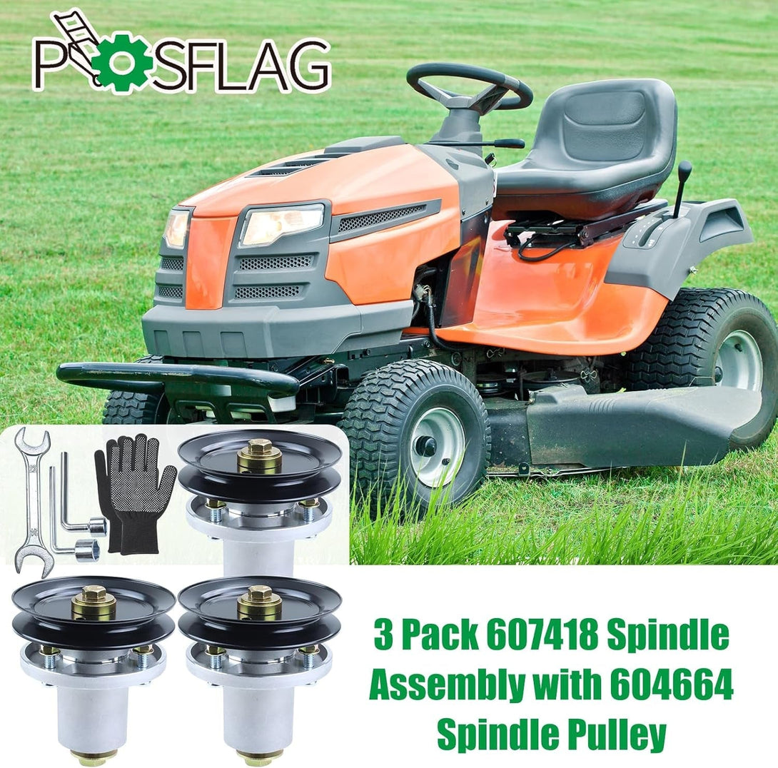 3 Pack 607418 Spindle Assembly with 604664 Pulley Replaces Hustler 607418 Spindle 607418, 601804 Hustler 601804 Spindle Assembly, Hustler Raptor SD 54 Parts, Hustler Raptor SD 54 Deck Spindles