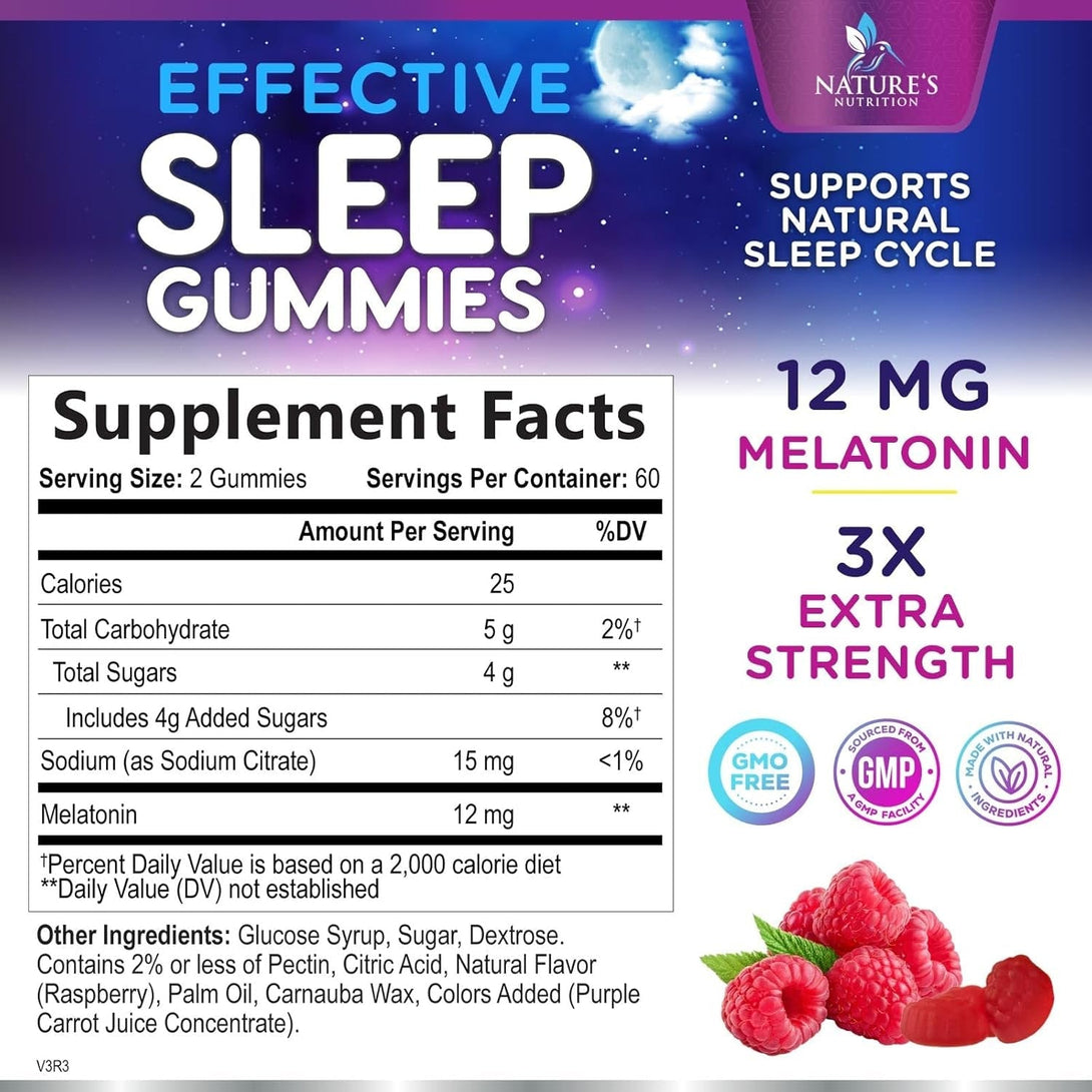 Sleep Gummies with Melatonin - Extra Strength Sleep Gummy, 12 Mg Melatonin, Natural Melatonin Gummy, Occasional Sleep Support Supplement for Adults, Vegan, Non-Gmo, Gomitas Para Dormir - 120 Gummies
