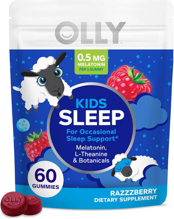 OLLY Kids Sleep Gummy, 0.5Mg Melatonin, L Theanine, Chamomile, and Lemon Balm, Childrens Chewable Supplement, Occasional Sleep Support, Raspberry - 60 Count