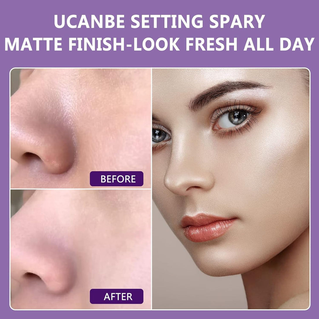 Long Lasting Makeup Setting Spray Kit- 6.76 Fl Oz Hydrating Matte Finish Mist Lightweight Face Make up Fixer +Travel Size Spray Bottle+Sponge Puff Makeup Set