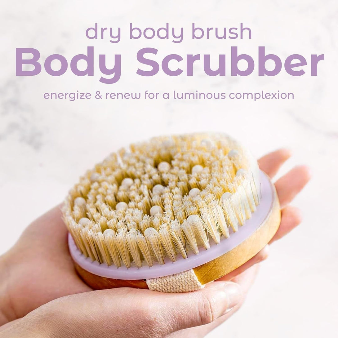 Mainbasics Dry Brushing Body Brush for Lymphatic Drainage, Dry Skin, Cellulite, Blood Circulation with Exfoliating Natural Bristles and Massage Nodes for Flawless Skin