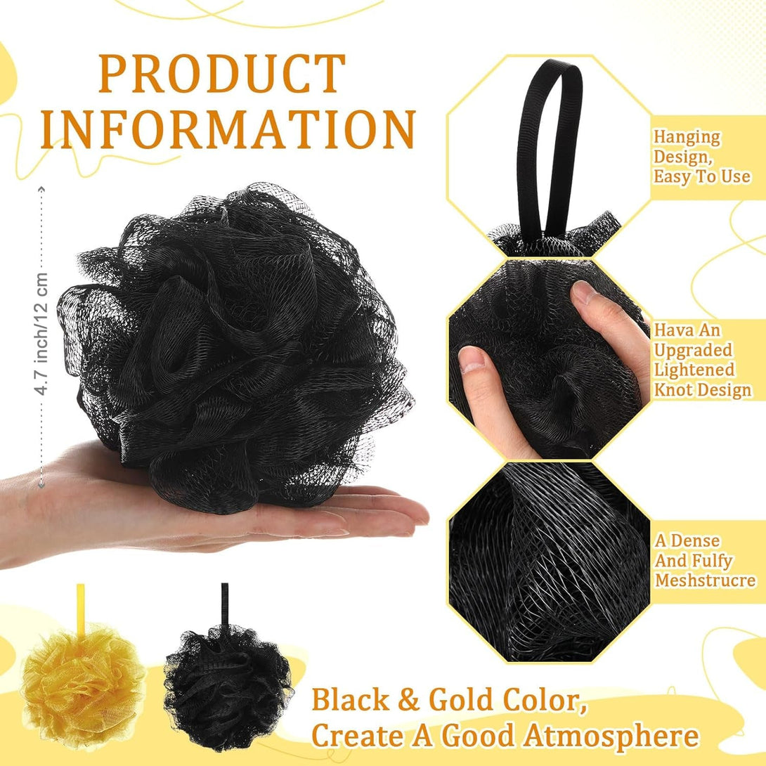 12 Pcs Bath Loofah Shower Sponge 50G Body Back Scrubber Soft Mesh Shower Puffs Exfoliating Loofa for Men Women Bath Accessories Cleaning Tool(Gold and Black)
