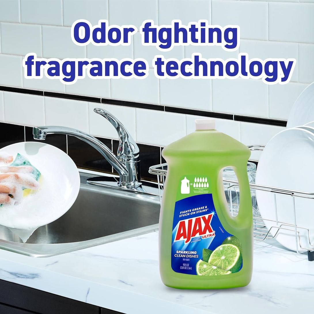 Ajax Ultra Liquid Dish Soap Vinegar and Lime Scent, Sparkling Clean Dishes, 90 Fl Oz Bottle