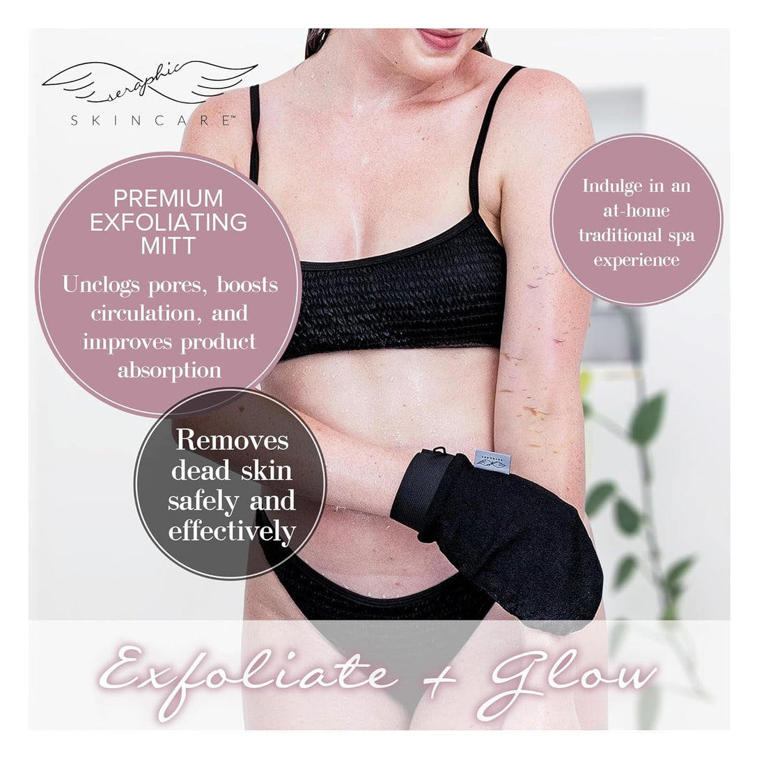 Seraphic Skincare (Original) Premium Exfoliating Mitt for Body (2Pc) – 100% Vegan Viscose Traditional Body Scrub Glove Kessa Korean Washcloth – Body Exfoliator for Self-Tan Removal & Keratosis Pilaris
