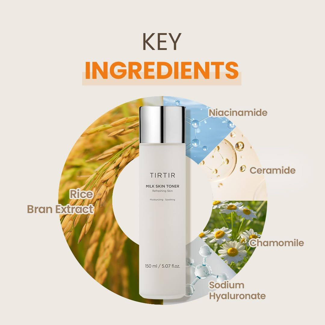TIRTIR Milk Skin Rice Toner | Deep Moisturizing, Hydrating Toner for Face, Niacinamide, Ceramide, Rice Bran Extract, Nature-Oriented Ingredients for Korean Skin Care, Vegan, 1.69 Fl Oz