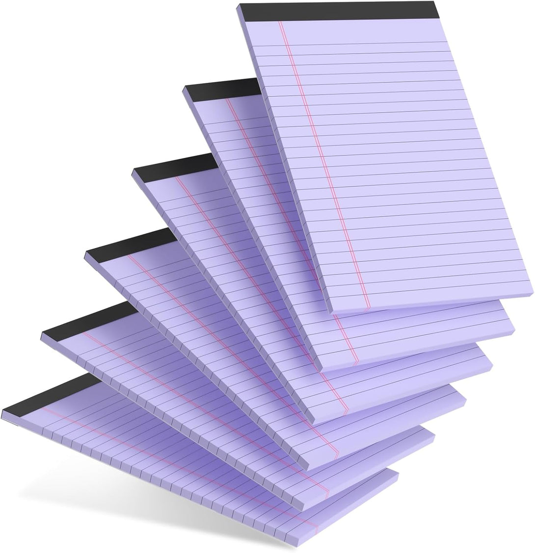 6Pcs Small Legal Pad 5X8 College Ruled Purple Legal Pads Paper Notepads 6 Pack Study Back Writing Pads 5 X 8 Legal Pads Perforated Narrow Ruled Pads of Paper Purple