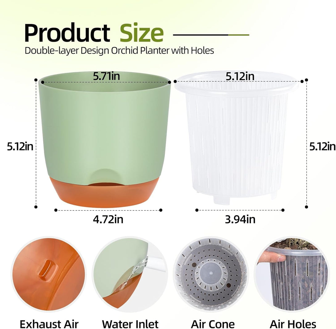 QCQHDU 2 Pack Orchid Pots with Holes for Repotting, Double-Layer and Self Watering Orchid Pot with Good Air Circulation