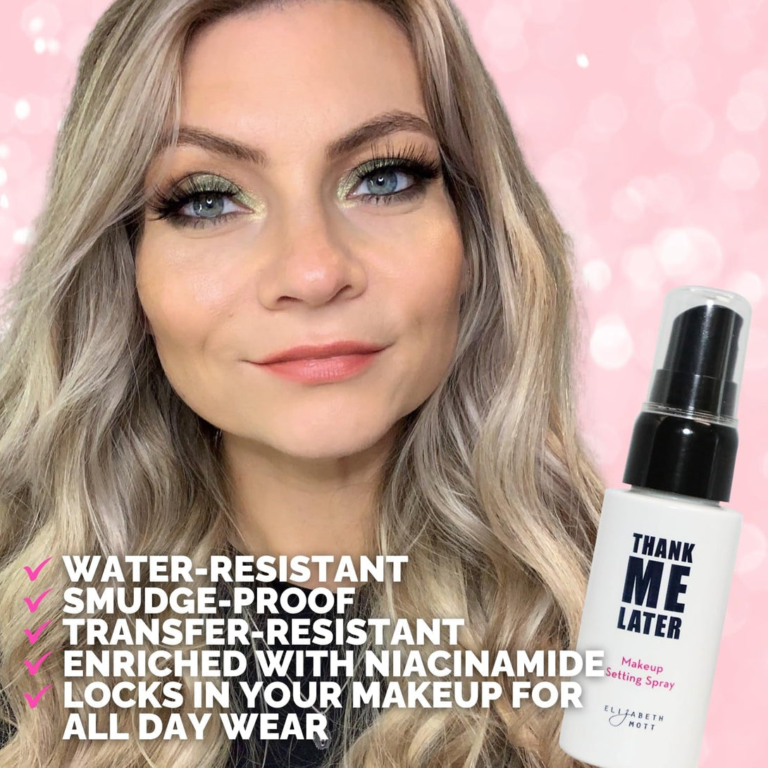 Elizabeth Mott Thank Me Later 3-In-1 Dewy Setting Spray – Dermatologist & Allergy Tested – Hydrating, Fine Mist with Niacinamide for Radiant Skin – Lightweight, Oil-Free, Cruelty-Free, 95Ml