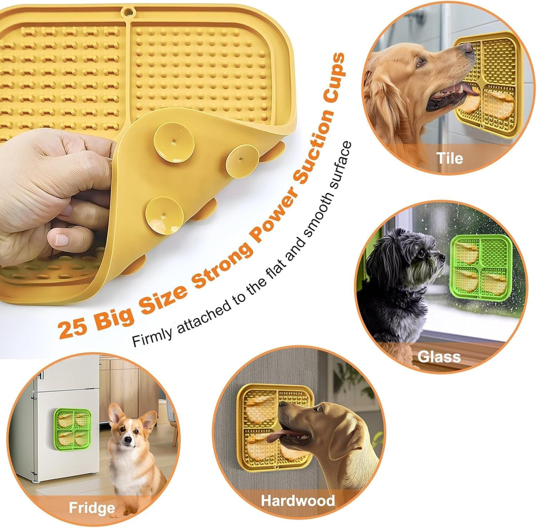 2Pcs Silicone Dog Lick Mat & Nylon Cheese Flavor Dog Chew Toys, Pet Slow Feeder Licking Mat for Butter Yogurt Peanut, Anxiety Relief Pet Supplies for Puppy Cat Kitten