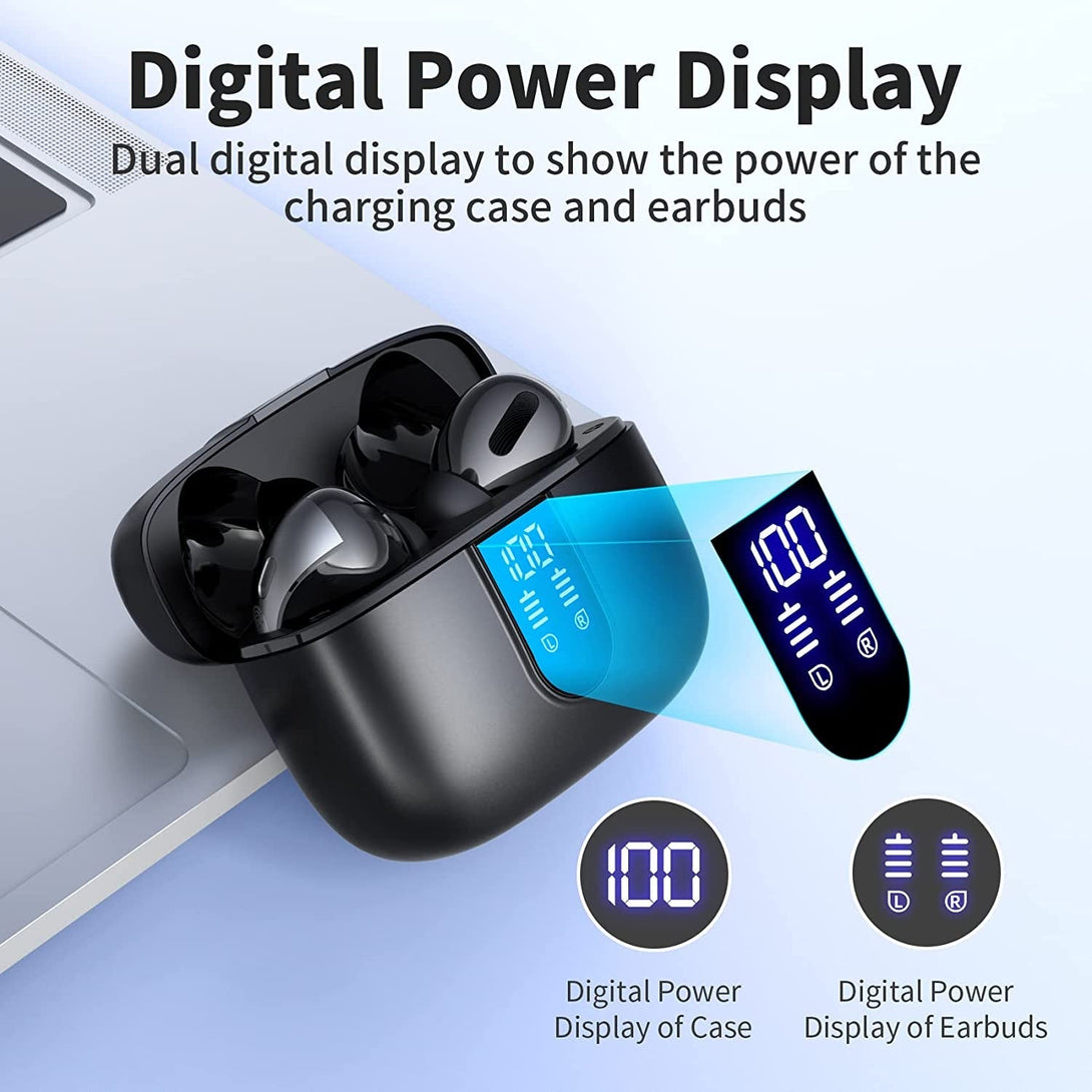 TAGRY Bluetooth Headphones True Wireless Earbuds 60H Playback LED Power Display Earphones with Wireless Charging Case IPX5 Waterproof In-Ear Ear Buds with Mic for TV Smart Phone Laptop Computer Sports