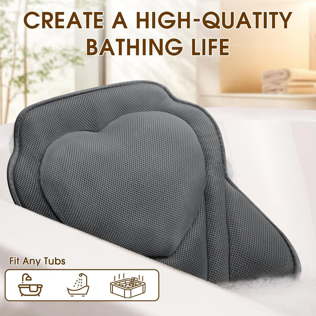Luxstep Bath Pillow with Breathable Mesh Fabric - Bathtub Pillow for Head, Neck & Shoulder Support- 6 Non-Slip Suction Cups for Secure Fit - Fits Any Bathtub, Bath Accessories Spa Gifts