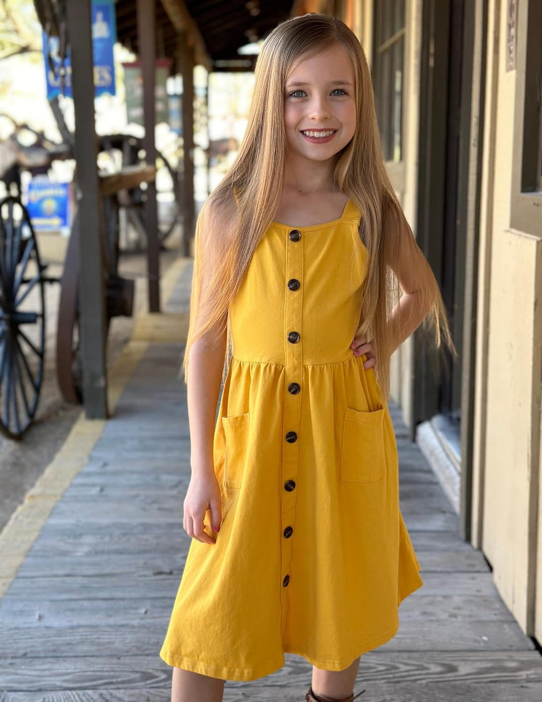 Arshiner Girl'S Spaghetti Strap Button down Midi Sleeveless Summer Casual Sundress A-Line Dress with Pockets