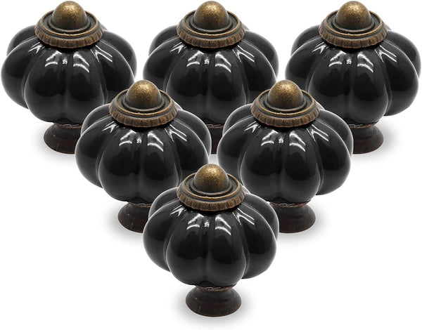 12Pcs Black Vintage Ceramic Cabinet Knobs and Drawer Pulls with Mounting Screws