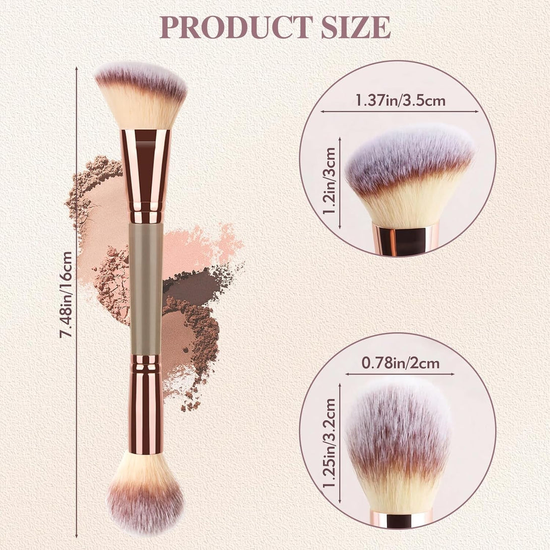 3PCS Double Ended Makeup Brush, round Top Brush for Blush, Slant Brush for Contour and Highlighter, Perfect For