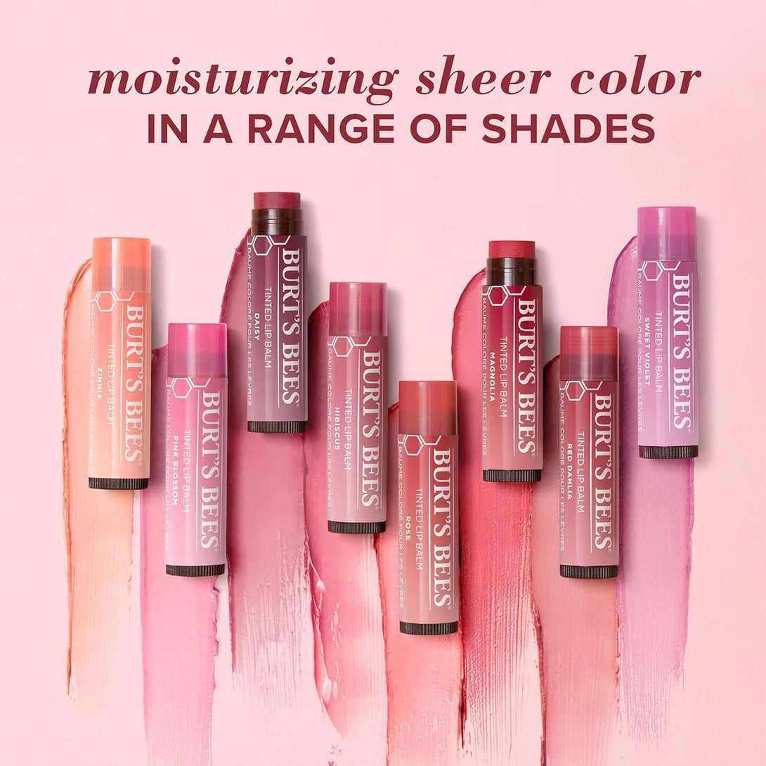Burt'S Bees Lip Tint Balm Valentines Day Gifts with Long Lasting 2 in 1 Duo Tinted Balm Formula, Color Infused with Hydrating Shea Butter for a Natural Buildable Finish, Fiery Red Dahlia (2-Pack)