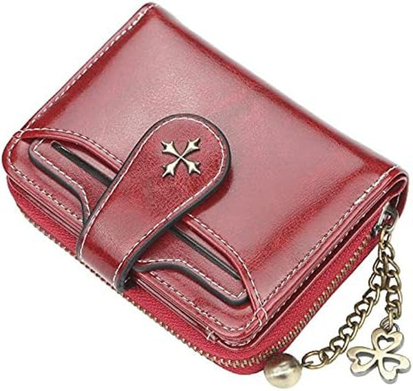 Small Wallet for Women Zip Bifold Vintage Wallet Goth Purse Mini Leather Cash Wallets with Zipper Coin Pocket (Red,Small)
