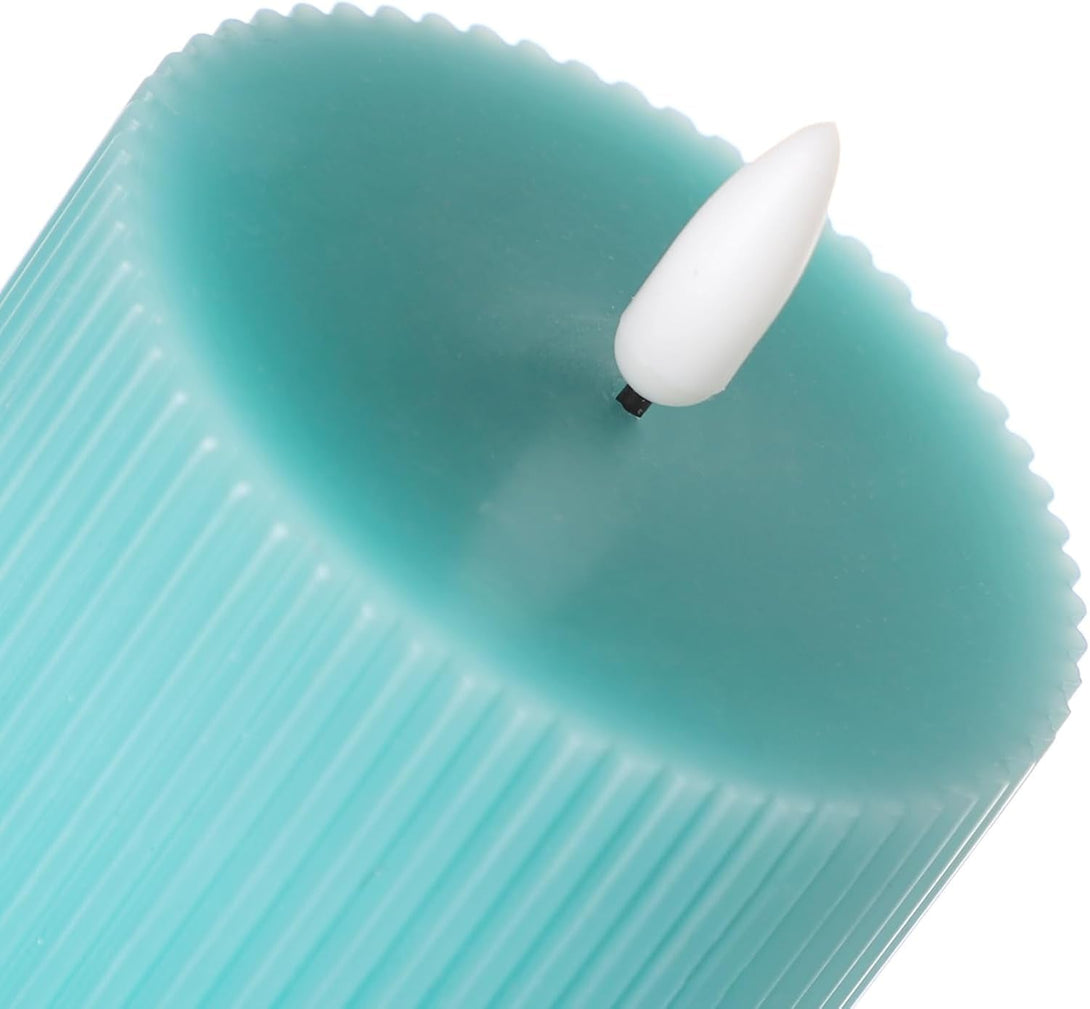 ANGELLOONG Teal Flameless Candles with Remote, Battery Operated LED Candles with Timer, Set of 3, Real Wax Fake Pillar Candles for Bathroom Living Room Summer Wedding Deocr