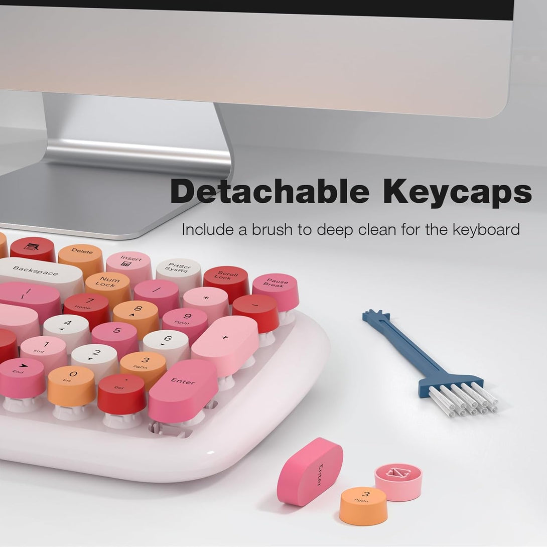 MOFII Wireless Keyboard and Mouse Combo, 2.4Ghz Retro Typewriter Keyboard and Cute Mouse for Computer PC Desktops Laptop Windows(White Mix)