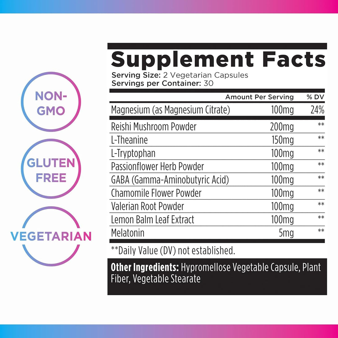 Livingood Daily Sleep Support, 5Mg Melatonin (60 Vegetarian Capsules) - Natural Sleep Aid for Adults - Sleeping Pills Supplement with Valerian Root, Chamomile, Tryptophan, & GABA Promote Deep Sleep