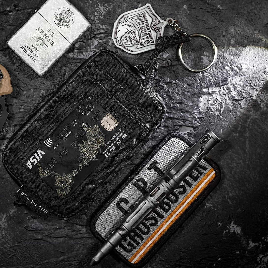 Onetigris Front Pocket Wallet with Zippers Small Coin Purse Tactical Wallet Nylon Minimalist Wallet for Men Women, Black