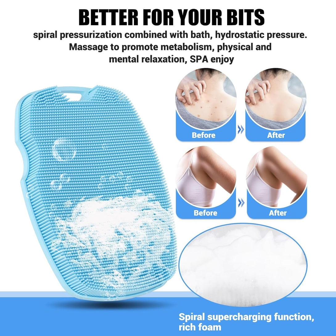 Silicone Body Scrubber - Zinc Infused - Highly Elastic Bristles - Exfoliating Body Scrubber for Cellulite Reduction,Blood Circulation,Massage for Flawless Skin - Azure