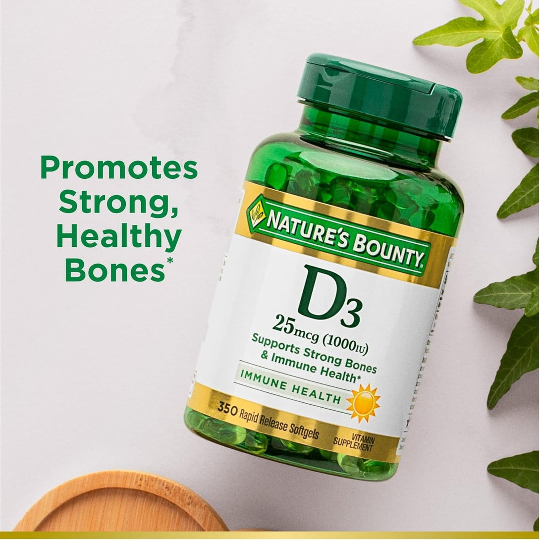 Nature'S Bounty Vitamin D3 1000 IU Softgels, Immune Support, Promotes Healthy Bones, 350 Ct