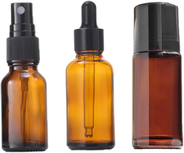 3 Pc Brown 30Ml Glass Essential Oil Roller Bottles Refillable Roll on Bottles Empty Deodorant Bottle Containers Rollerball Bottles Beauty and Personal Care Tools for Fragrance Cosmetics(3 Styles)
