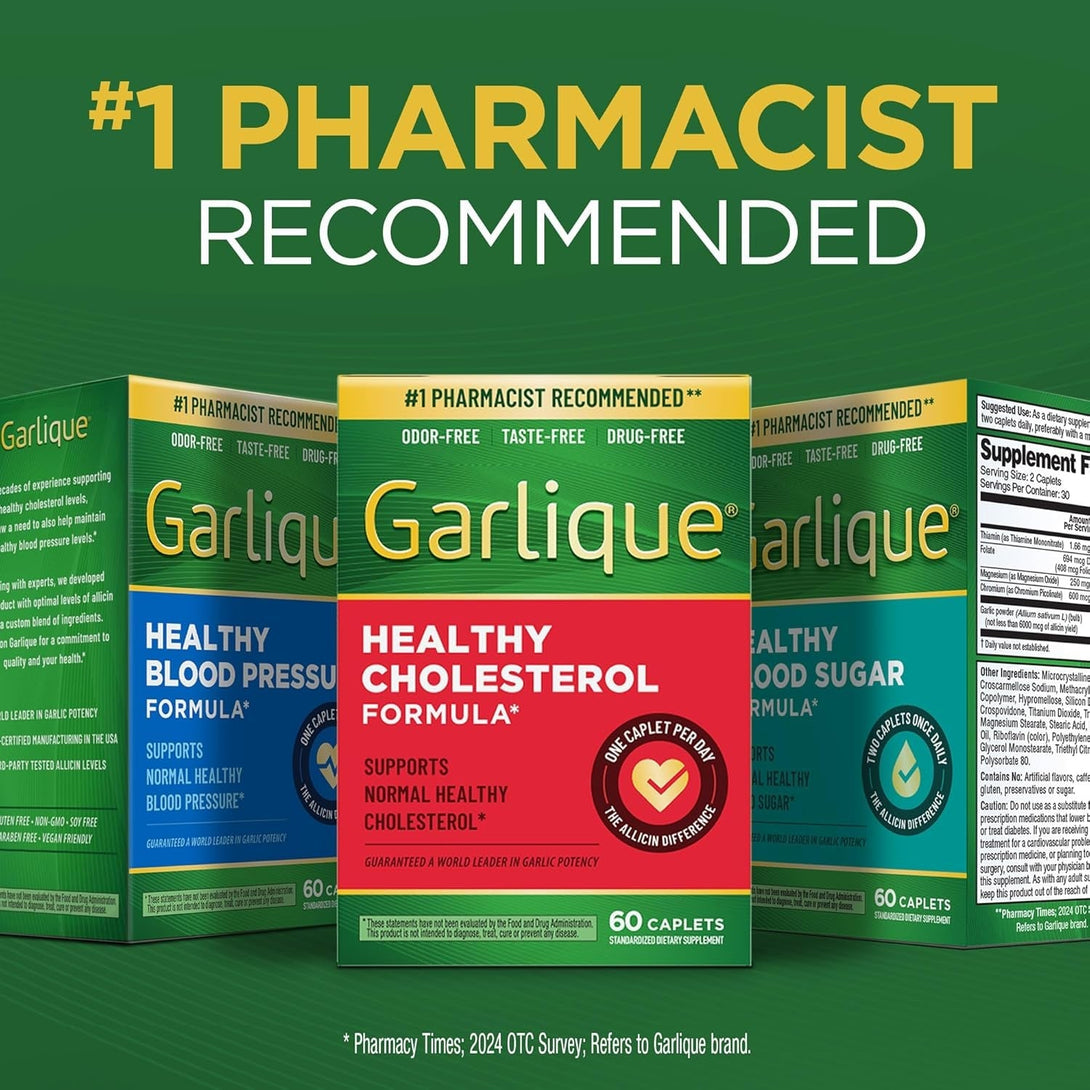 Garlique Garlic Extract Supplement, Healthy Blood Pressure Formula, 1800 Mcg Allicin, Odorless & Vegan, 60 Caplets