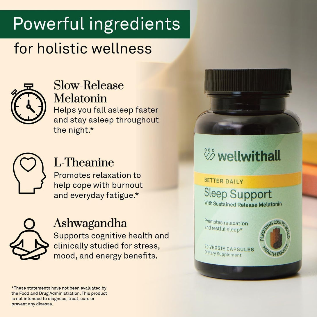 Sleep Support with Sustained-Release Melatonin | Includes L-Theanine and Ashwagandha | Promotes Relaxation and Sleep Quality | Supports Stress Management | Use before Bedtime | 30 Capsules