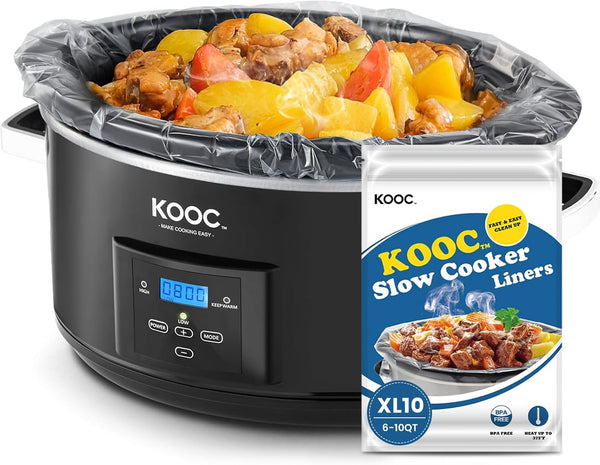 KOOC Slow Cooker Liners 14"X22" 10 Count Extra Large Size Disposable Pot Liners Christmas Cooking Bags Fit 6 Qt to 10 Qt Pot BPA Free Fresh Locking Seal Design