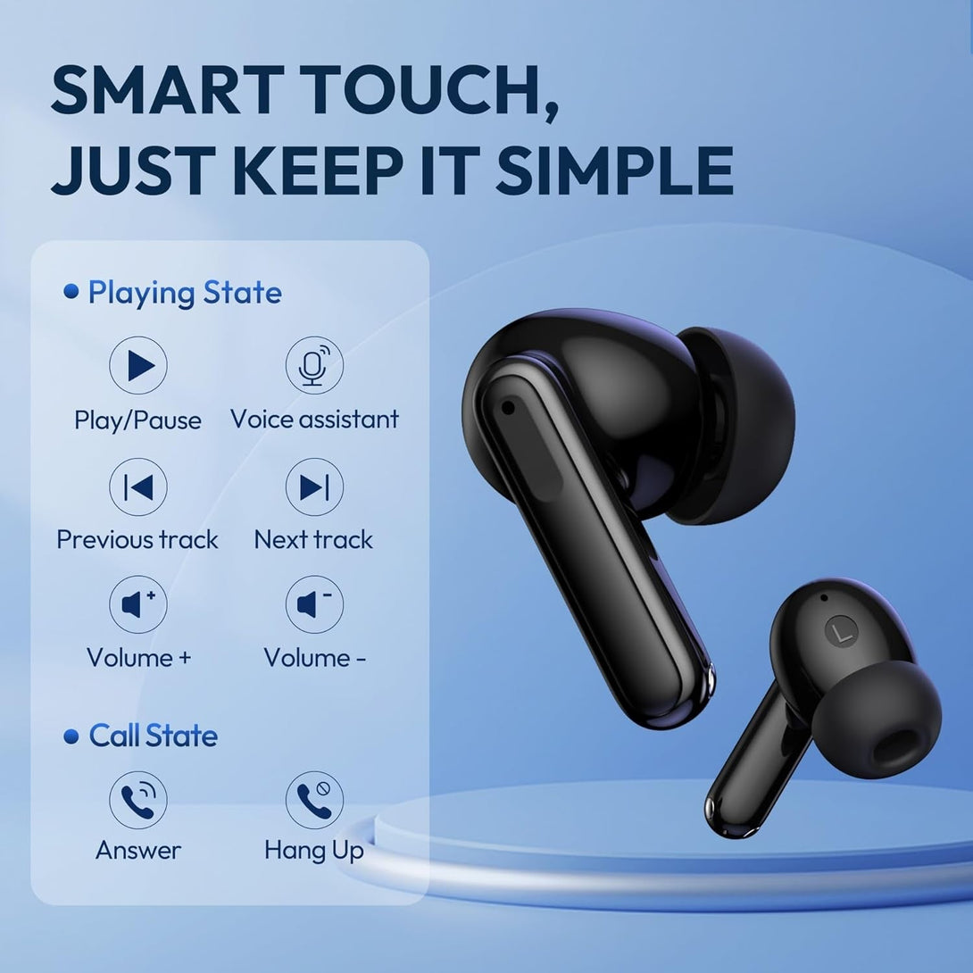 Earbuds Wireless Bluetooth Ear Buds 60H Playback LED Power Display Headphone Wireless Bluetooth IPX5 Waterproof In-Ear Earbuds with Mic for TV Smart Phone Laptop Computer Sports (Black)