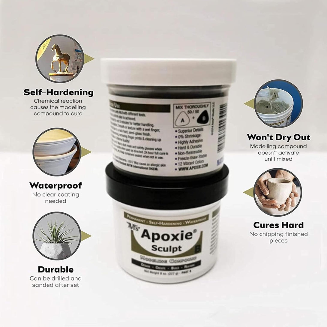 Aves Apoxie Sculpt - 2 Part Modeling Compound (A & B) - 1 Pound, Apoxie Sculpt for Sculpting, Modeling, Filling, Repairing, Simple to Use and Durable Self-Hardening Modeling Compound - Brown