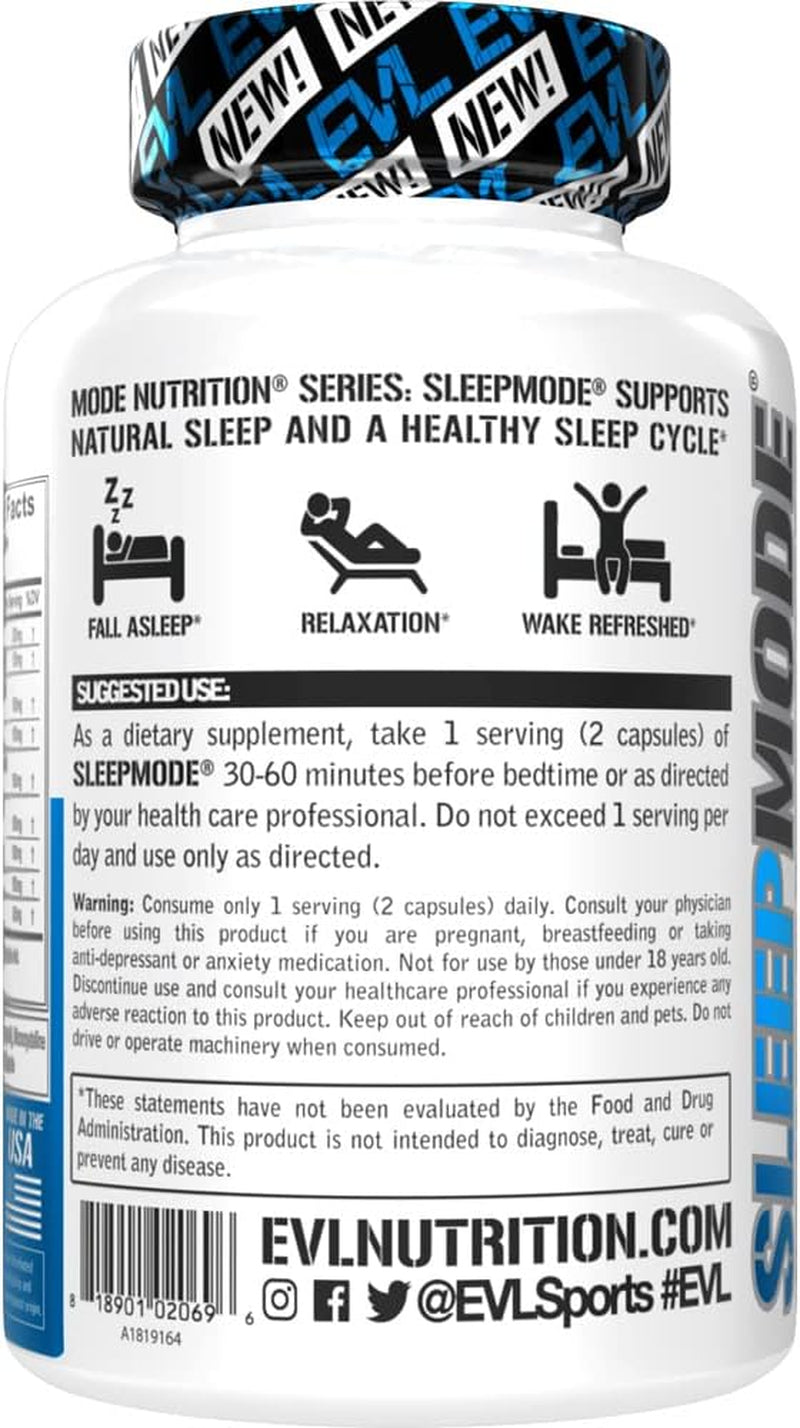 Evlution Nutrition Herbal Complex Sleep Supplements for Adults Gentle Sleep Support Adult Melatonin Pills with Valerian L-Tryptophan Lemon Balm and More - Restful Calm Capsules - 30 Servings