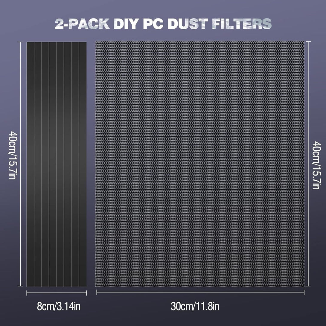 Moko 400X300Mm DIY PC Case Dust Mesh Filter, [2 Pack] PVC Dustproof Magnetic Dust Filter Cover, PC Mesh Grill with Magnetic Frame Strip Computer Cooler Fan Dust Filter for Computer PC Case, Black