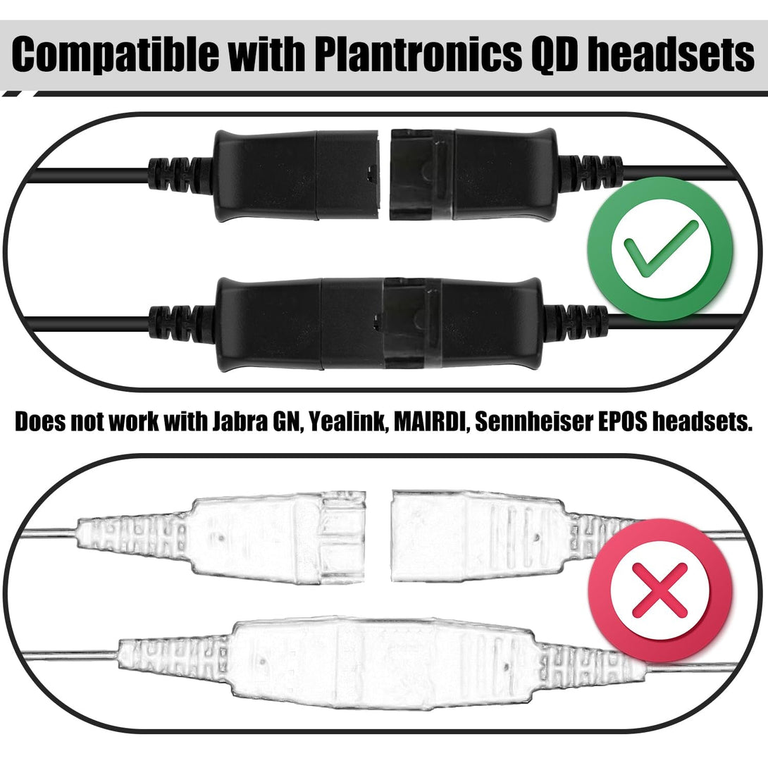 USB Adapter Cable, 49.2 Inch Long QD (Quick Disconnect) to USB Type a Plug USB-A Male Cable for Plantronics QD Headset Computer Laptop PC Soft Phone Mac Windows Linux Skype